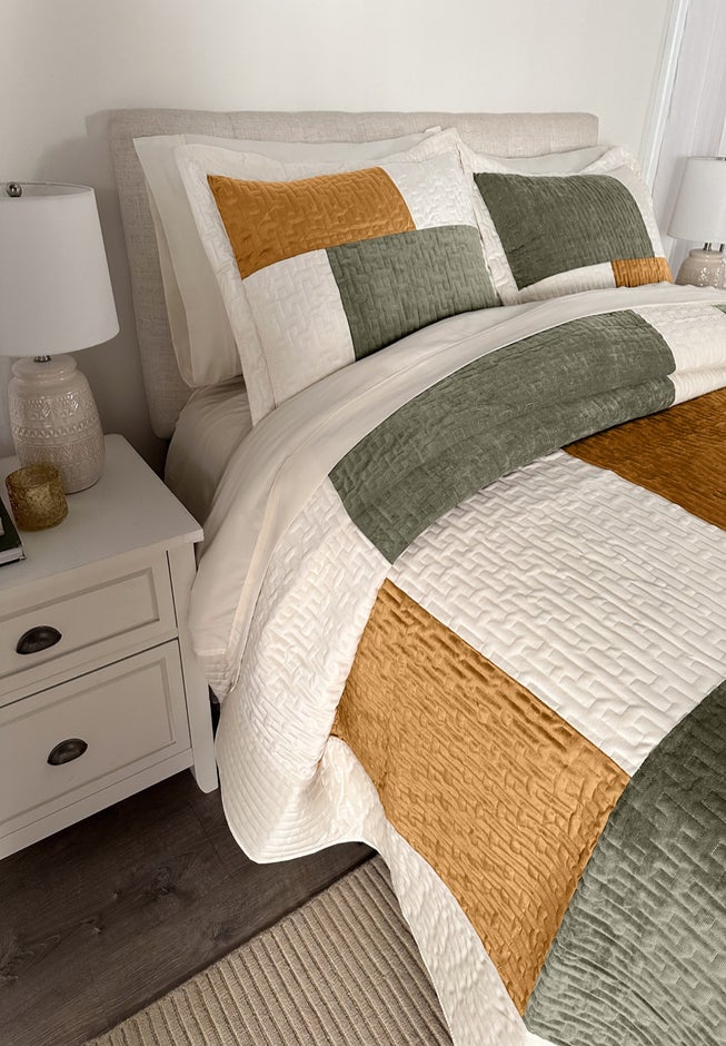 Modern Velvet Patchwork Bedspread image number 1