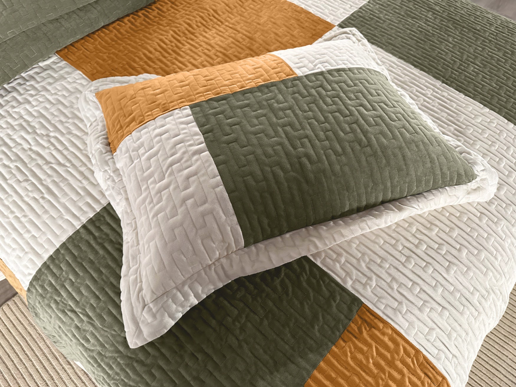 Modern Velvet Patchwork Bedspread image number 2