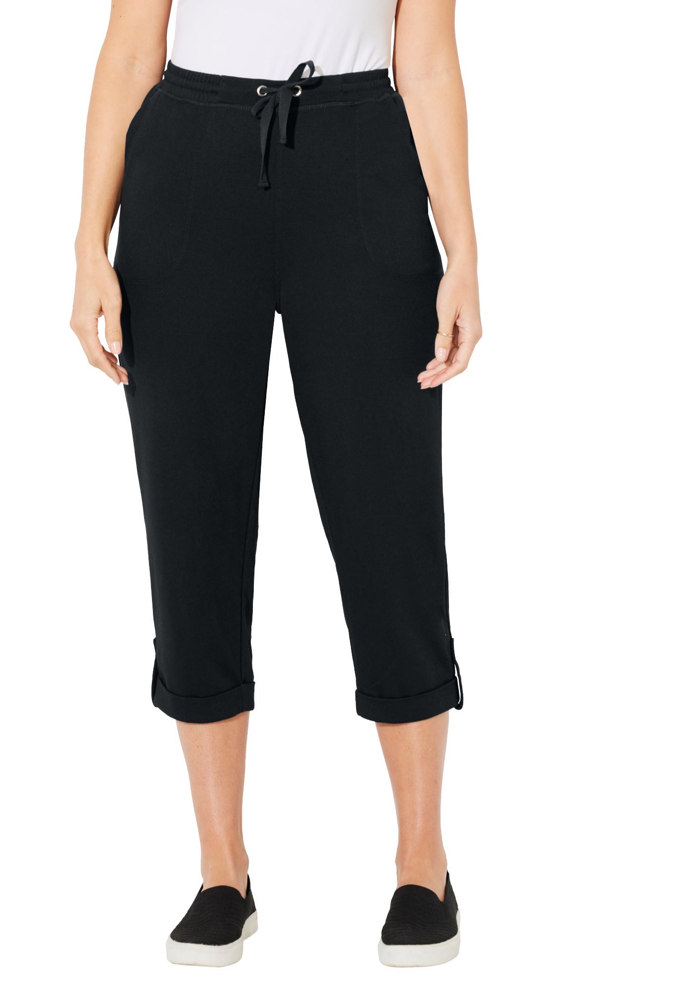 Cloud Knit French Terry Roll Tab Capri image number 1