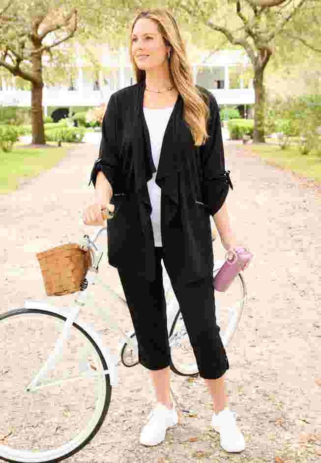 Cloud Knit French Terry Roll Tab Capri image number 0