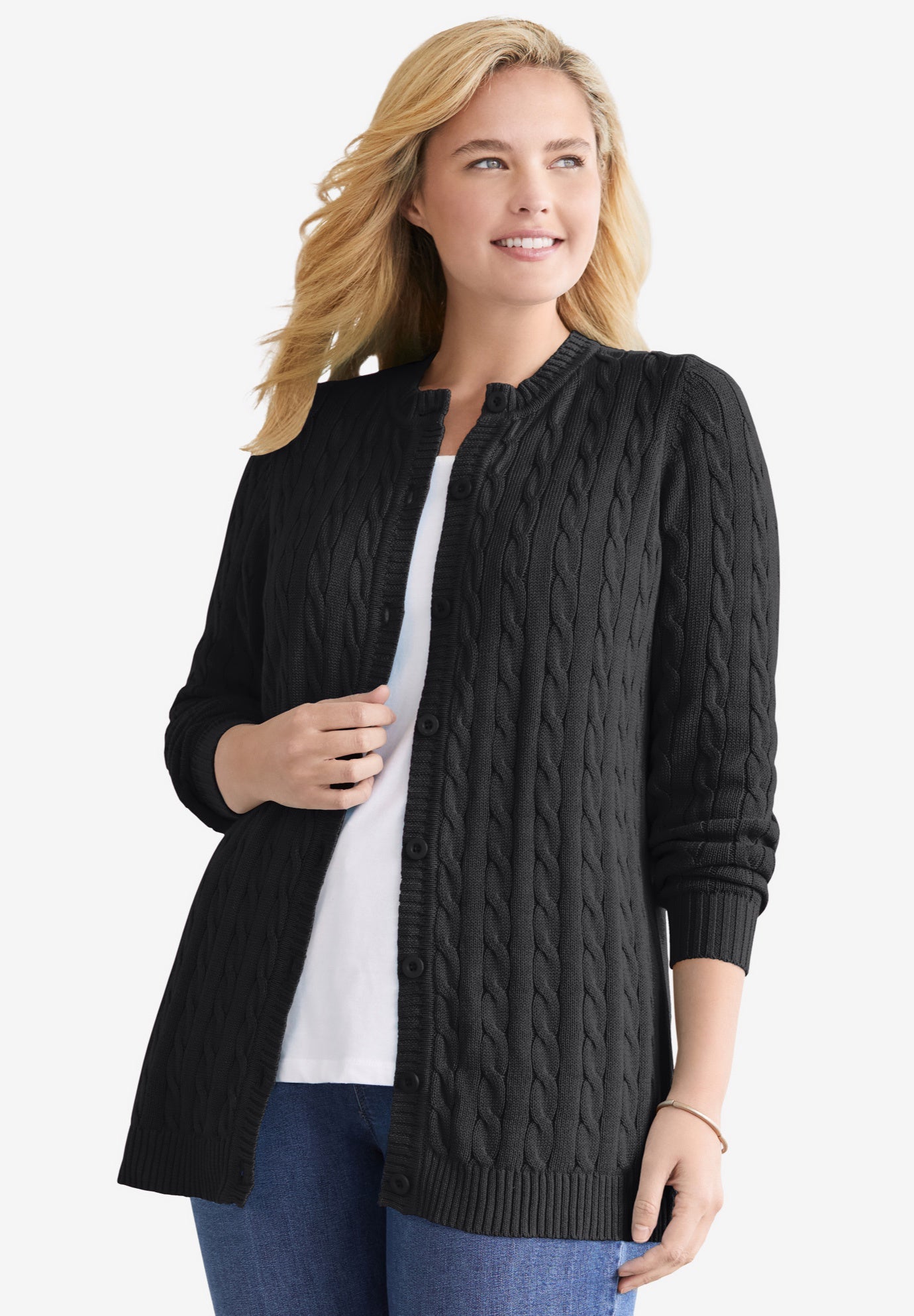 Cotton Cable Knit Cardigan Sweater image number 0