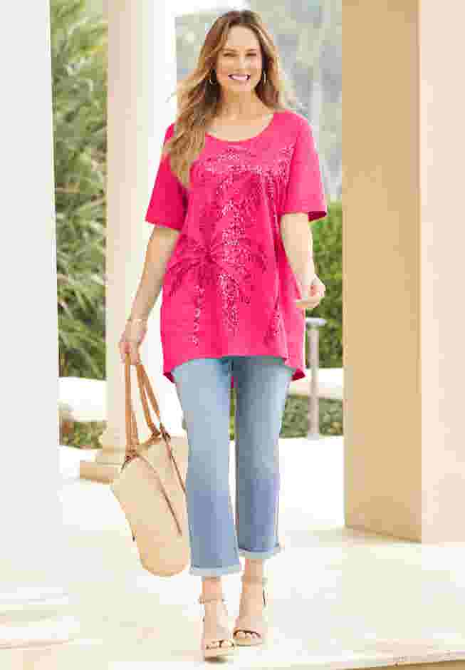 Slub Knit Sparkling Sequin Tee image number 1