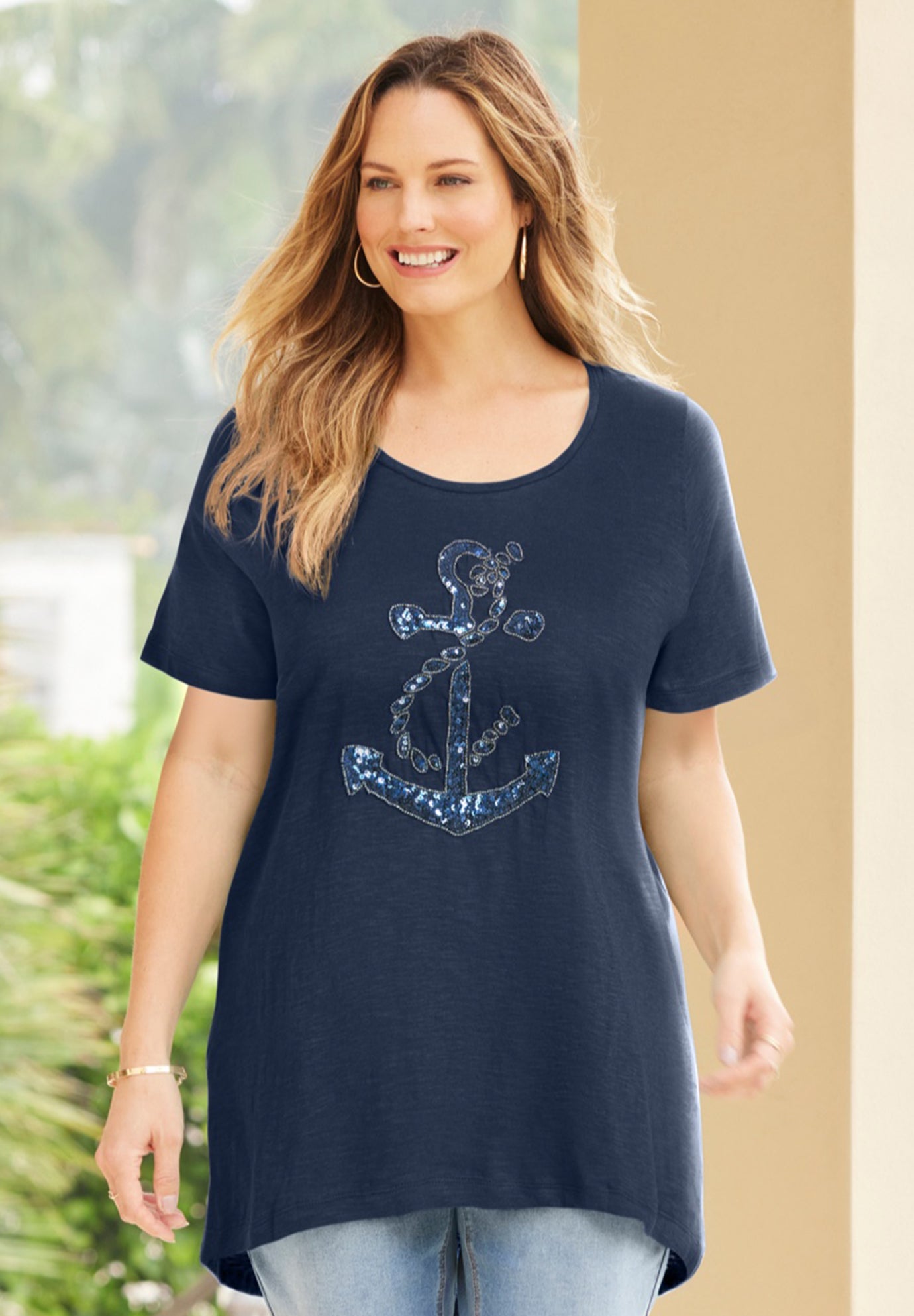 Slub Knit Sparkling Sequin Tee image number 0