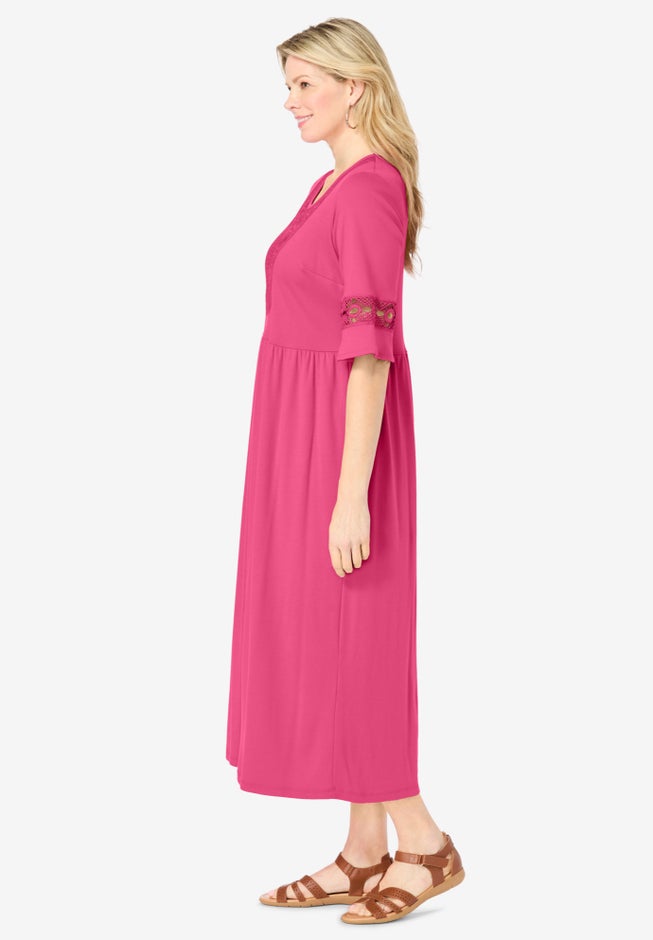 Crochet Trim Empire Knit Dress image number 2