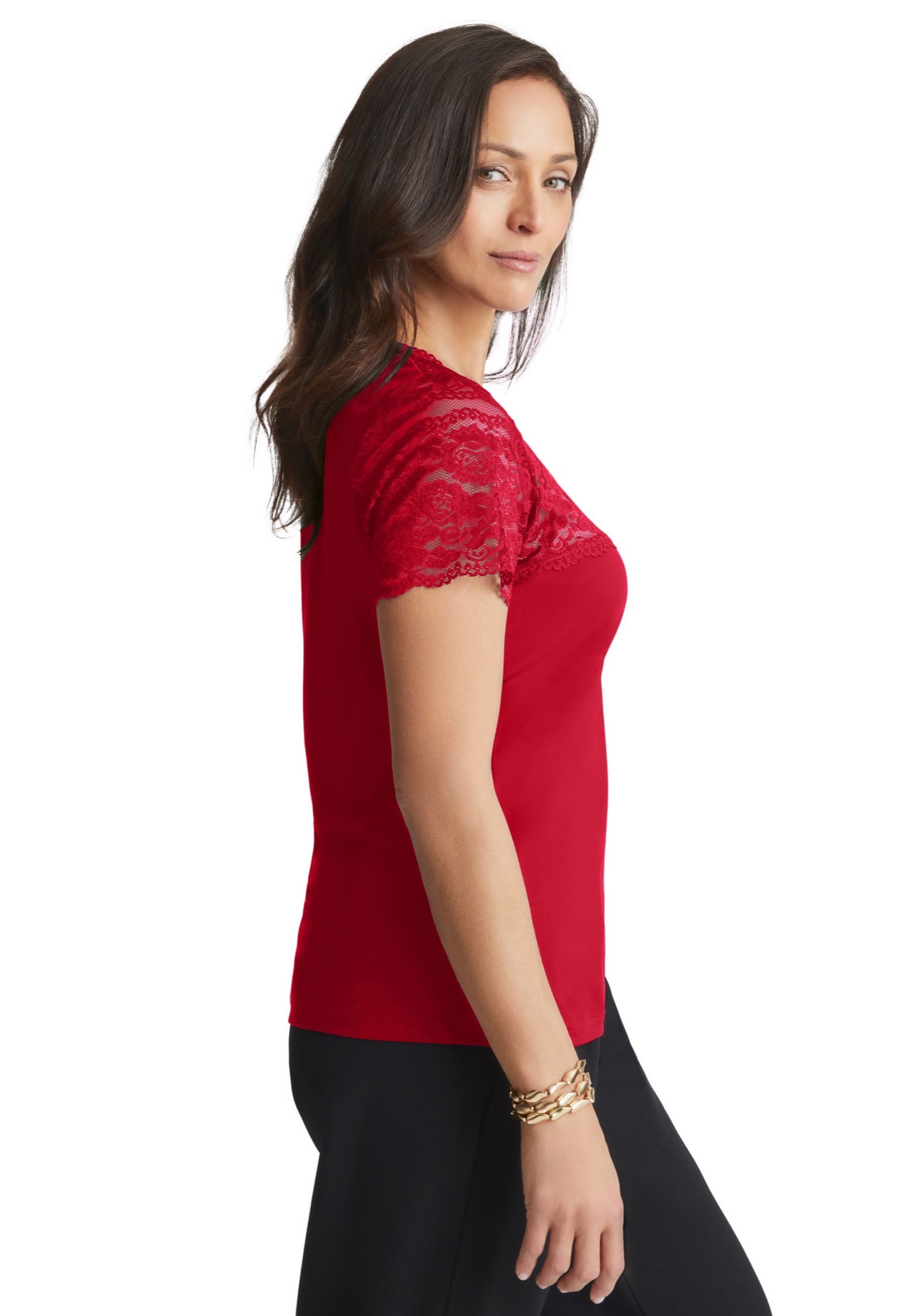 Stretch Lace Neckline Top image number 1