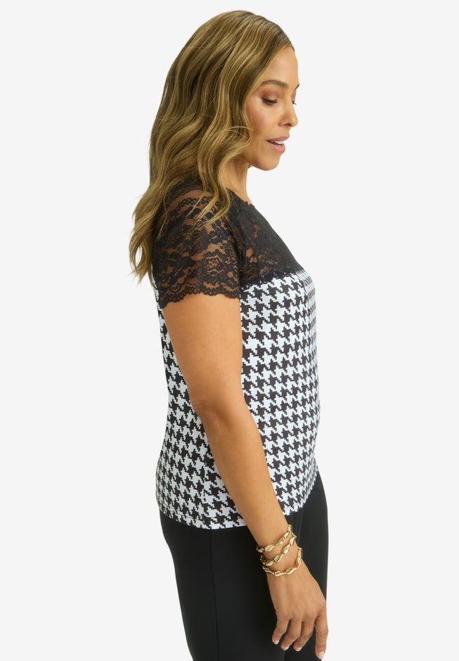 Stretch Lace Neckline Top image number 1