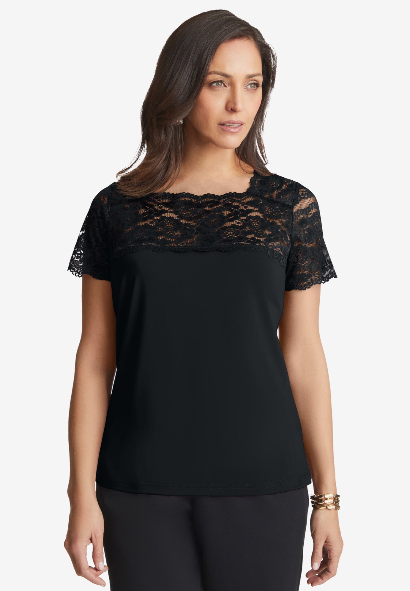 Stretch Lace Neckline Top image number 0