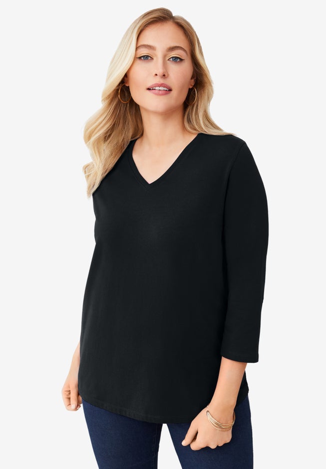 Stretch Cotton V-Neck Tee image number 0