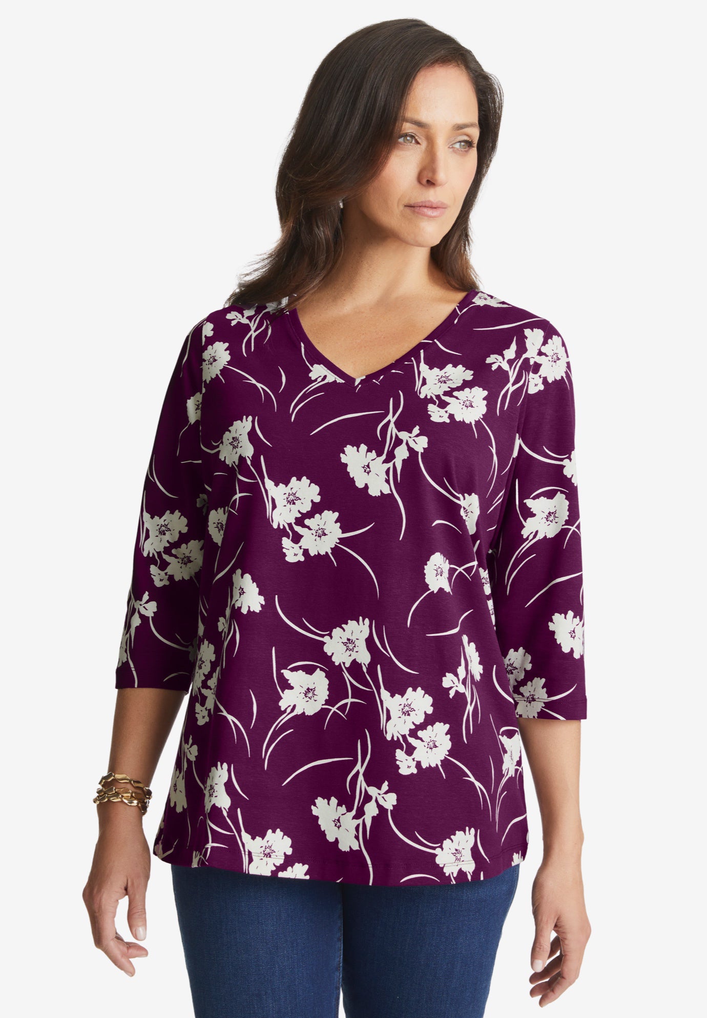 Stretch Cotton V-Neck Tee image number 0