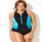Chlorine Resistant High Neck Zip One Piece Swimsuit image number null