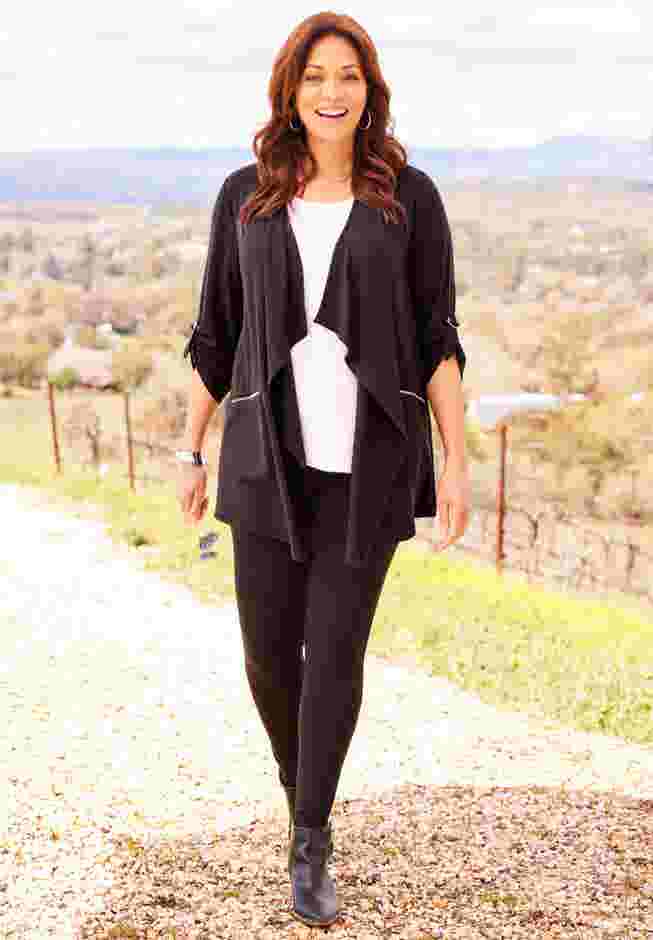 Cloud Knit French Terry Drape Front Cardigan image number 3