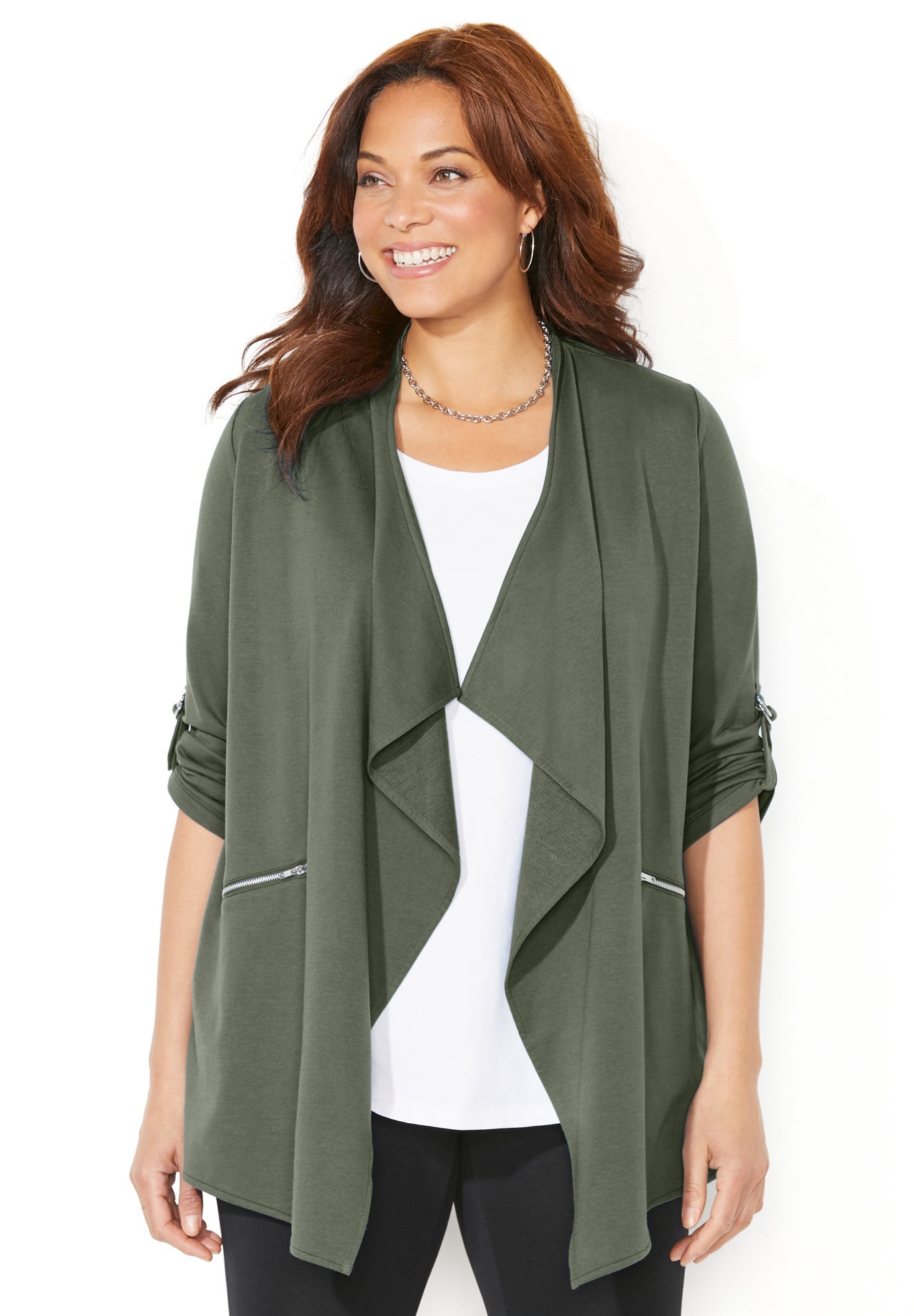 Cloud Knit French Terry Drape Front Cardigan image number 1