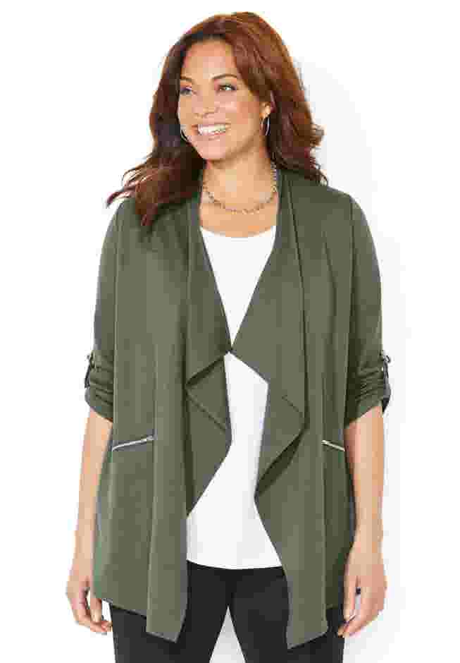 Cloud Knit French Terry Drape Front Cardigan image number 1