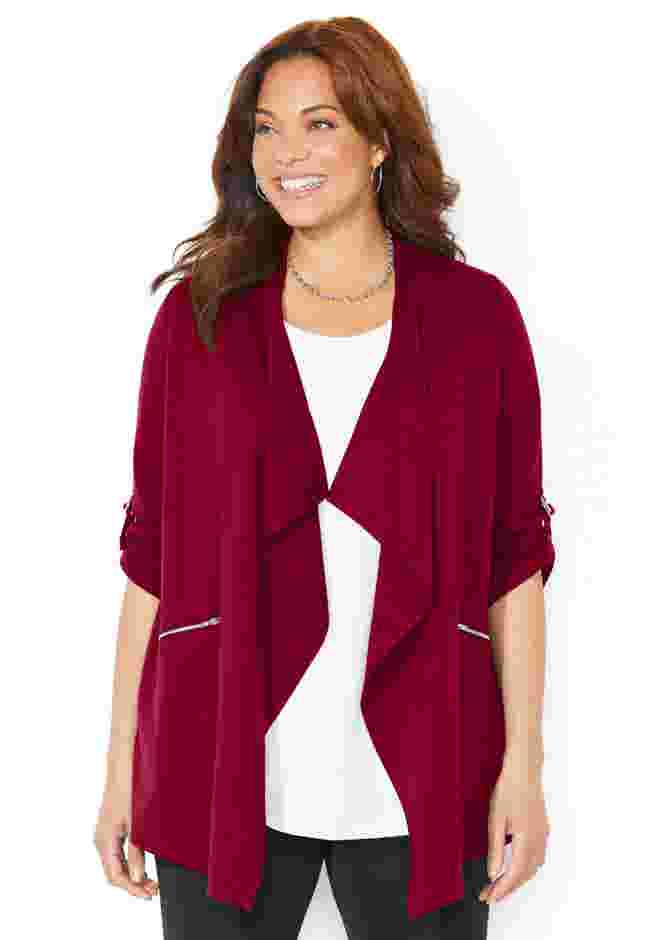 Cloud Knit French Terry Drape Front Cardigan image number 0