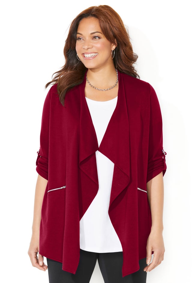 Cloud Knit French Terry Drape Front Cardigan image number 0