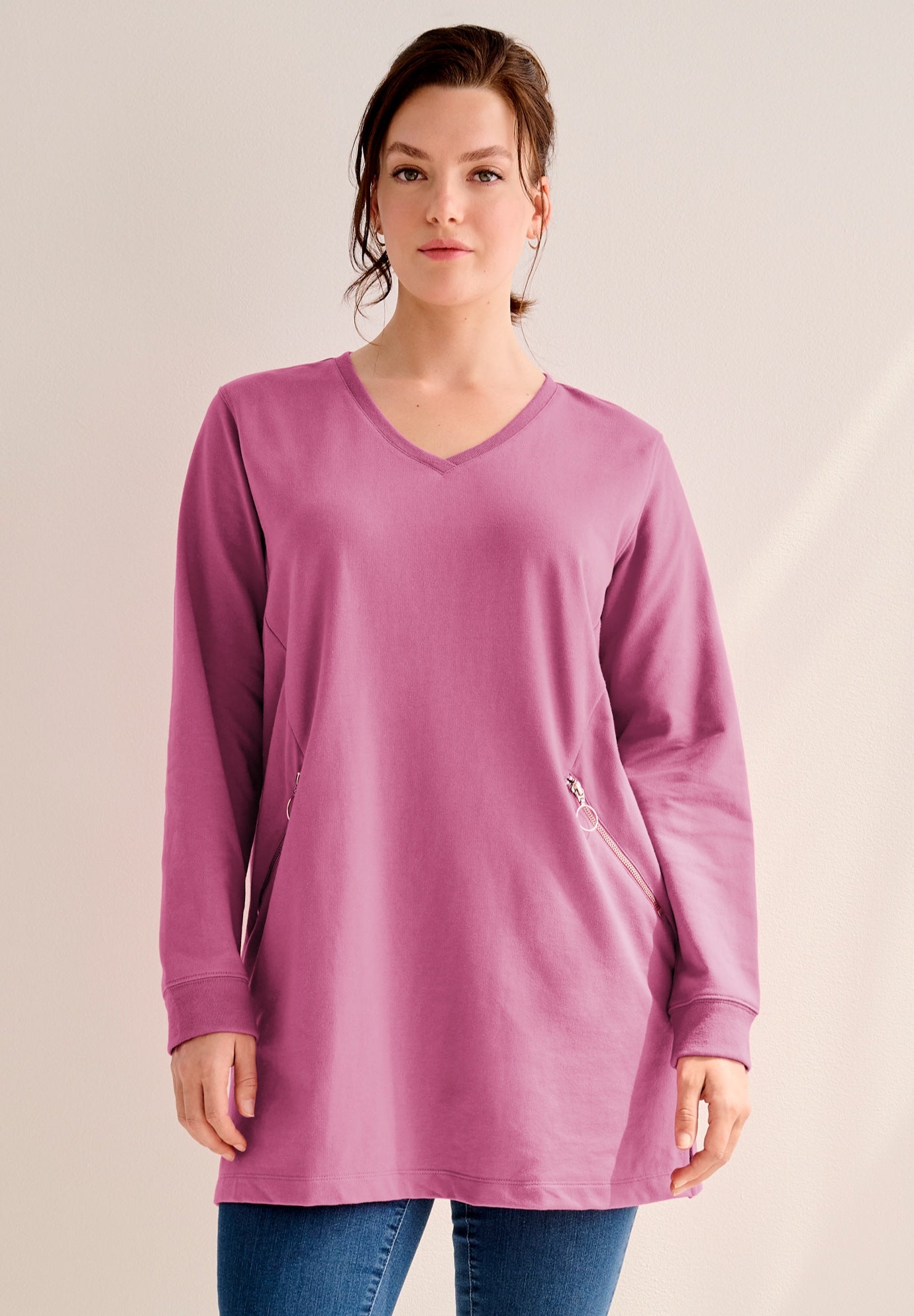 Zip Pocket French Terry Sweatshirt Tunic image number 0