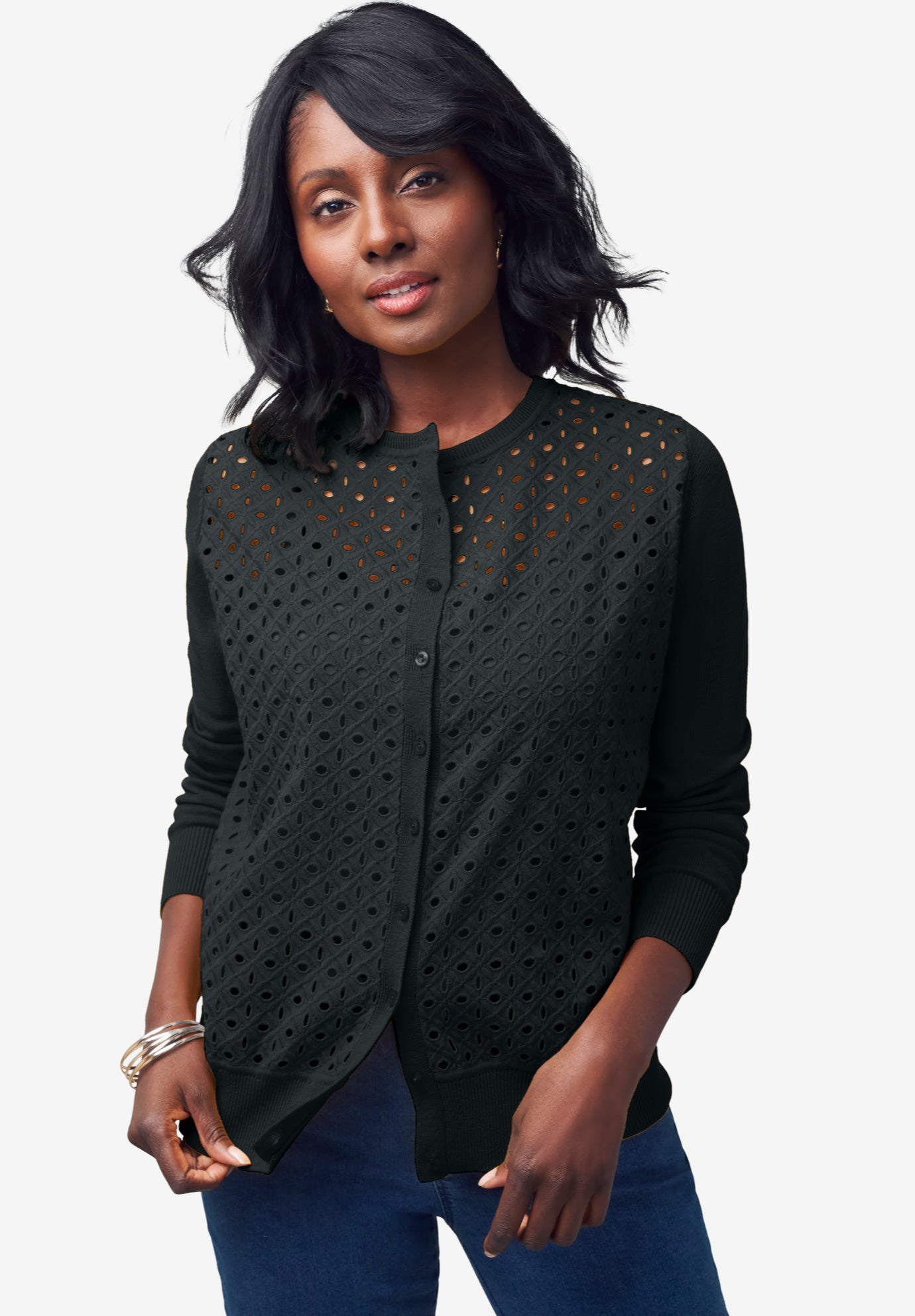 Fine Gauge Eyelet Cardigan image number 0