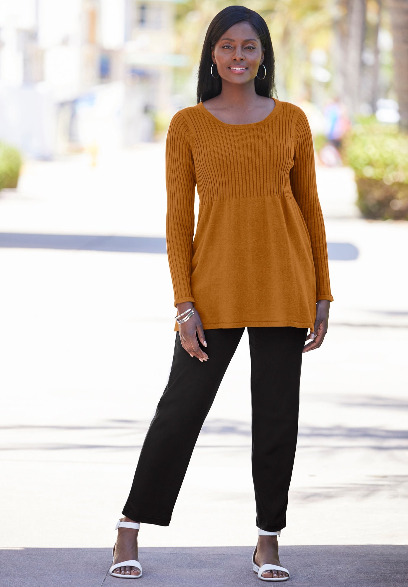 Ribbed Baby Doll Tunic Sweater image number 0