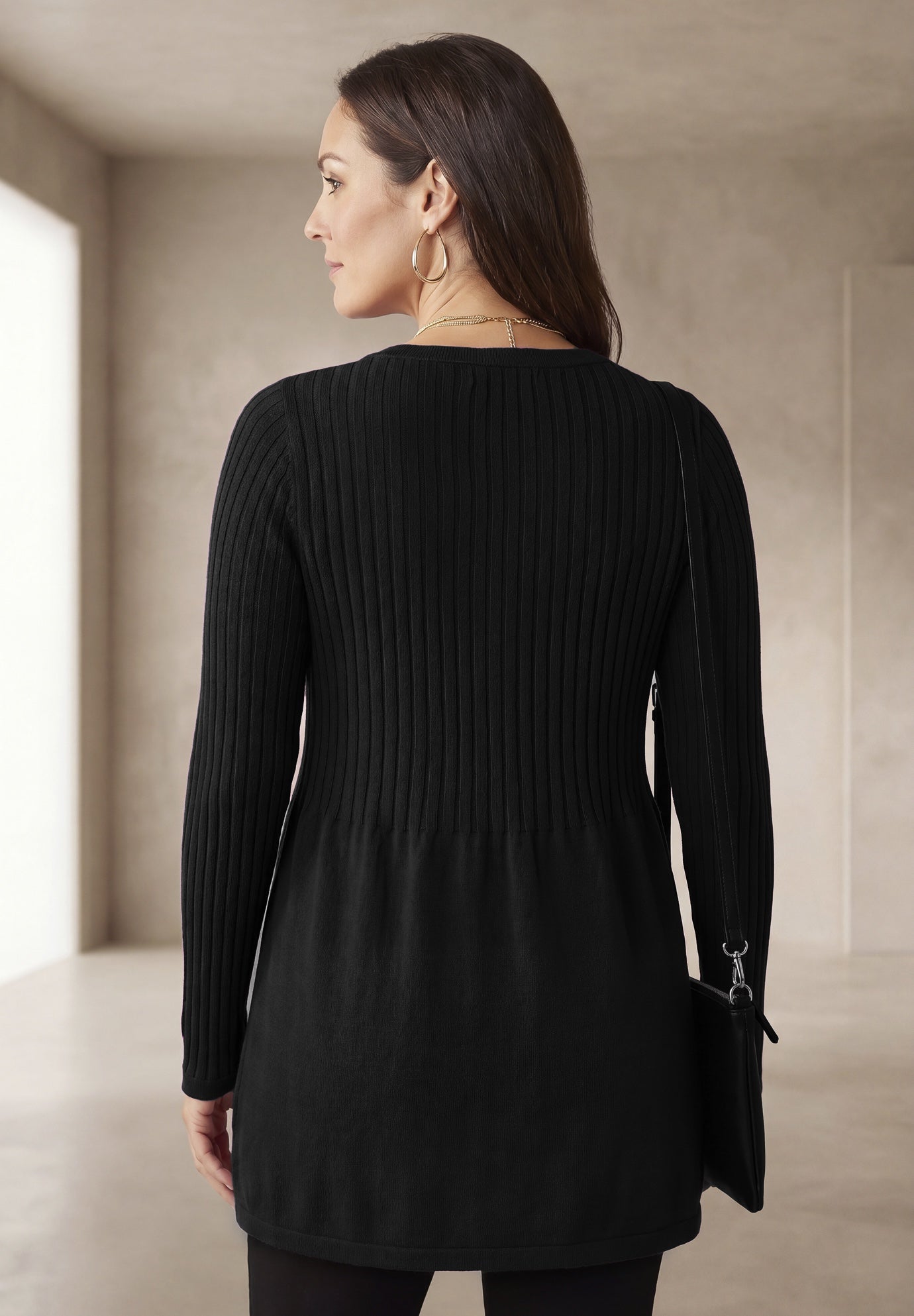 Ribbed Baby Doll Tunic Sweater image number 1