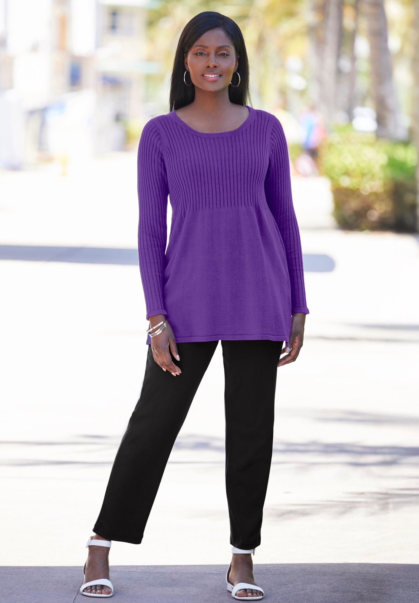 Ribbed Baby Doll Tunic Sweater image number 0