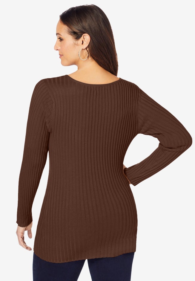 V-Neck Ribbed Sweater image number 1