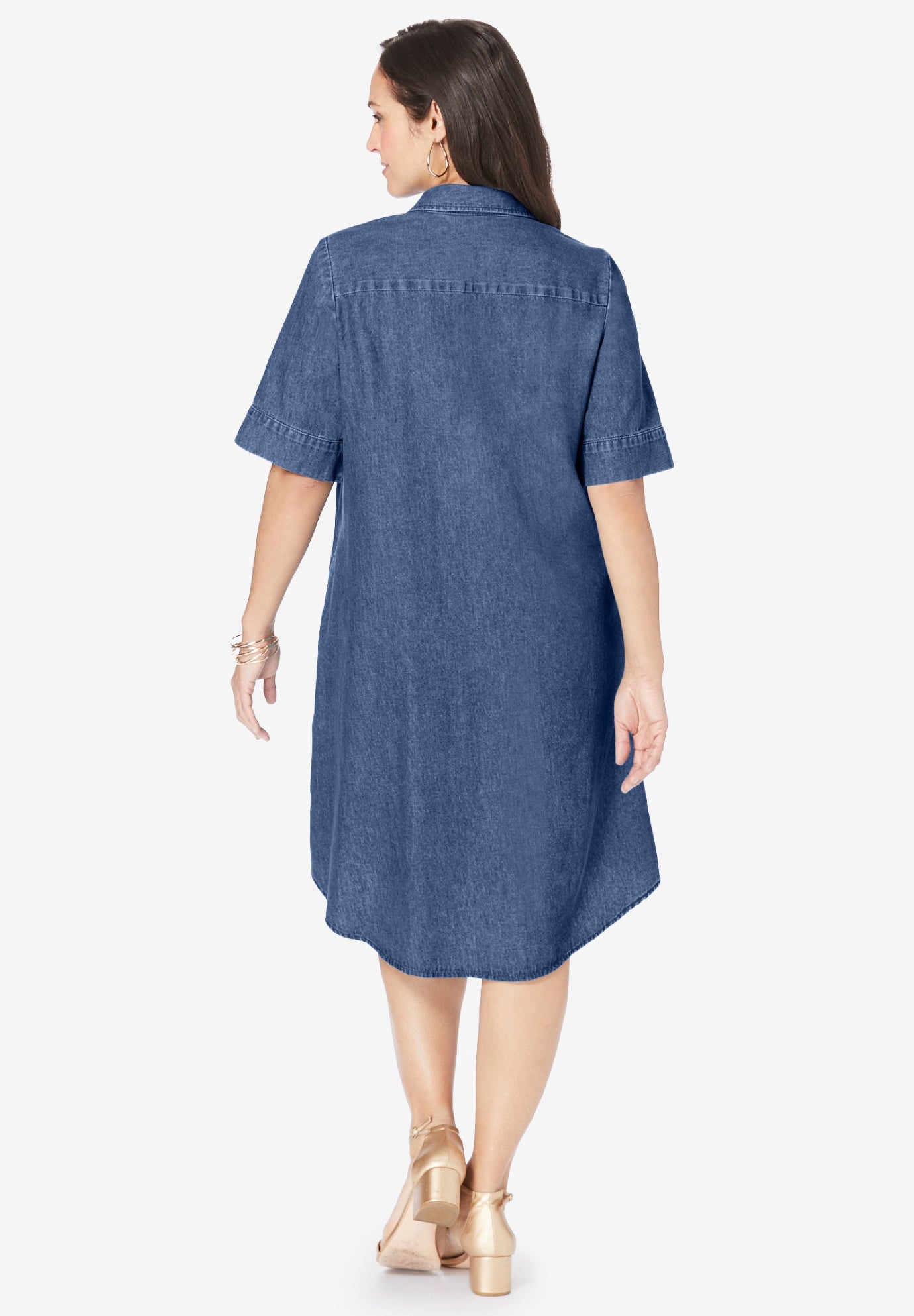 Cuff Sleeve Denim Shirtdress image number 1