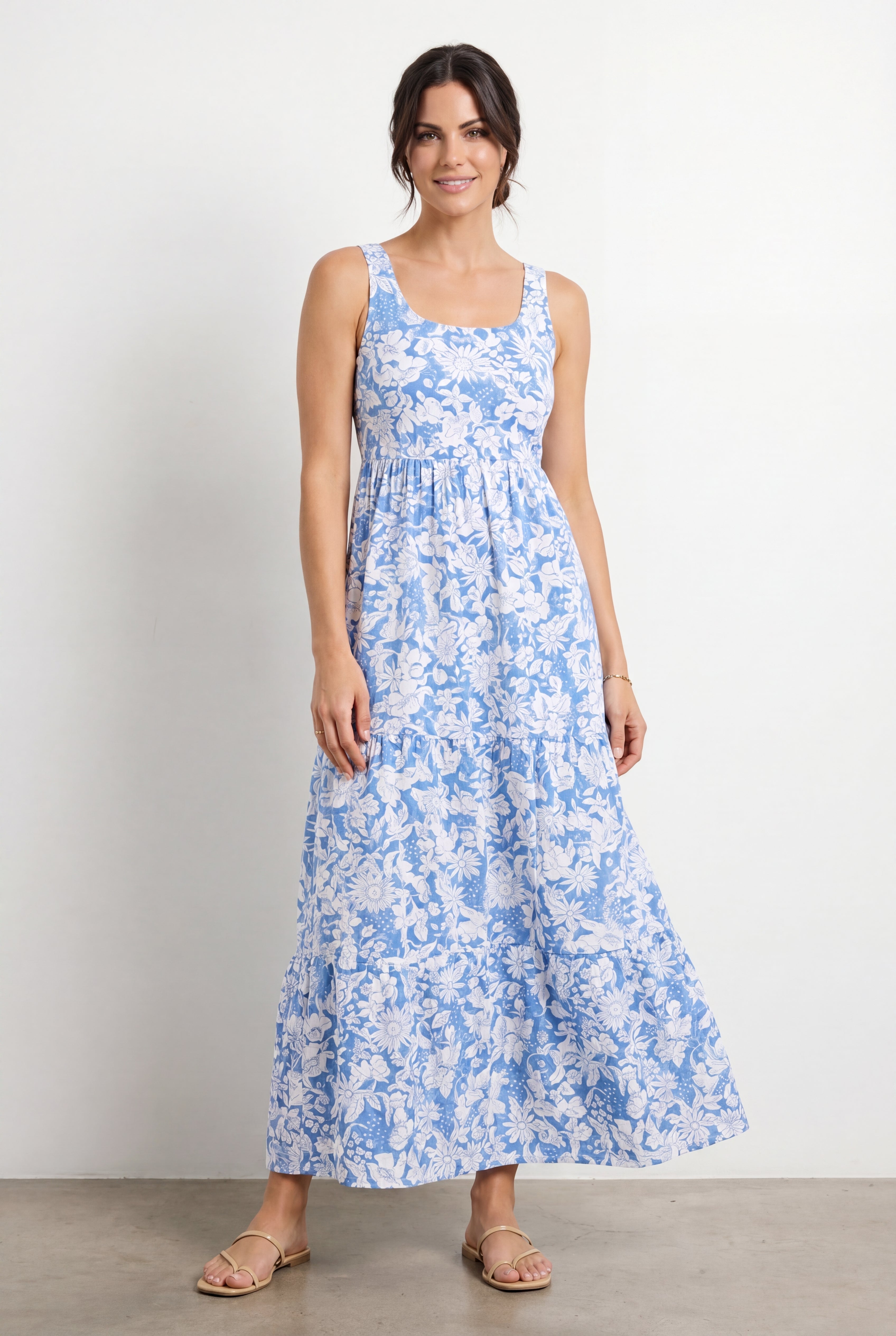 Stretch Knit Scoop Neck Sleeveless Tiered Maxi Dress image number 0