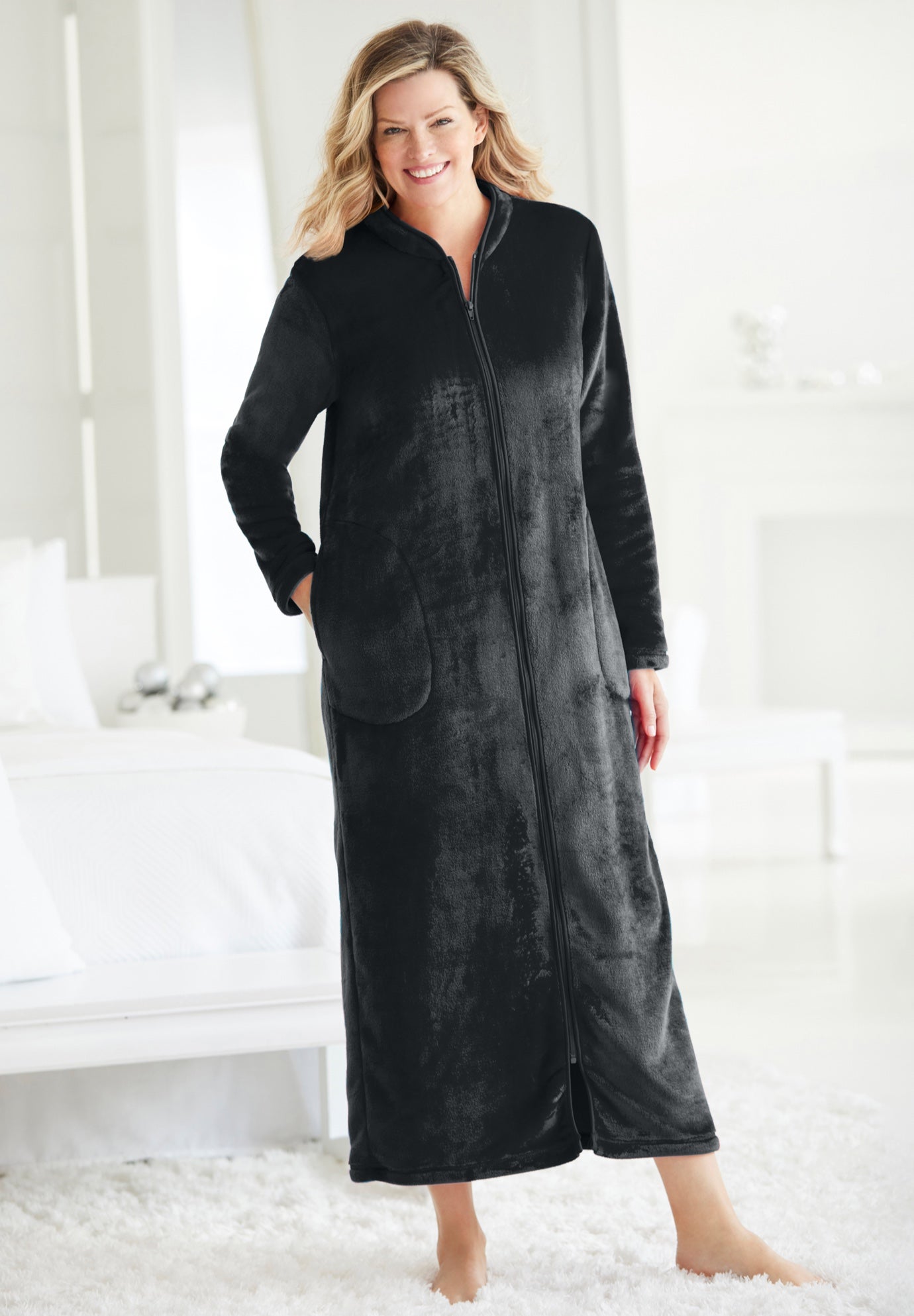 Soft Microfleece Robe with Pockets - 53