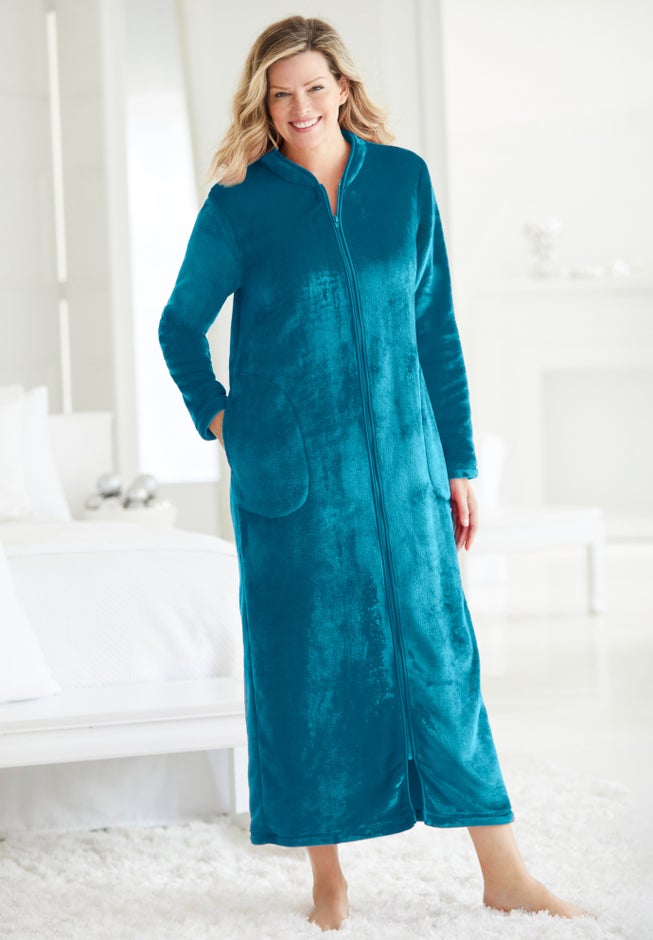 Soft Microfleece Robe with Pockets - 53" Length, Deep Teal | Catherines Soft Microfleece Robe with Pockets - 53" Length, Deep Teal | Catherines