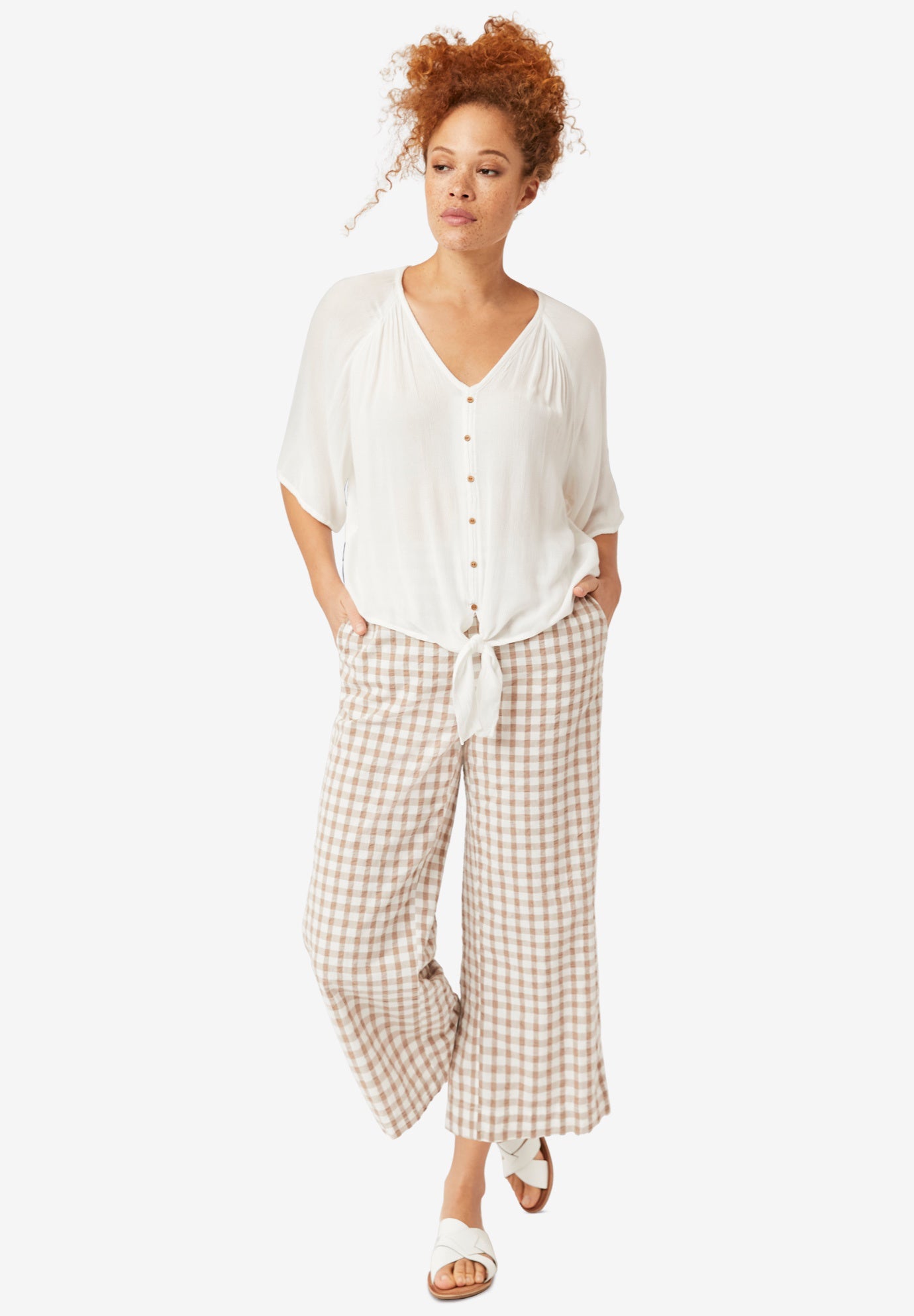 Crinkle Tie-Front Blouse image number 3