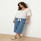 V-Neck Crinkle Tie-Front Elbow-Sleeve Blouse image number null