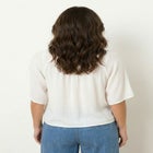 V-Neck Crinkle Tie-Front Elbow-Sleeve Blouse image number null