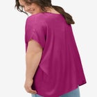 Linen-Blend V-Neck Button-Front Dolman Sleeve Oversized Tunic image number null