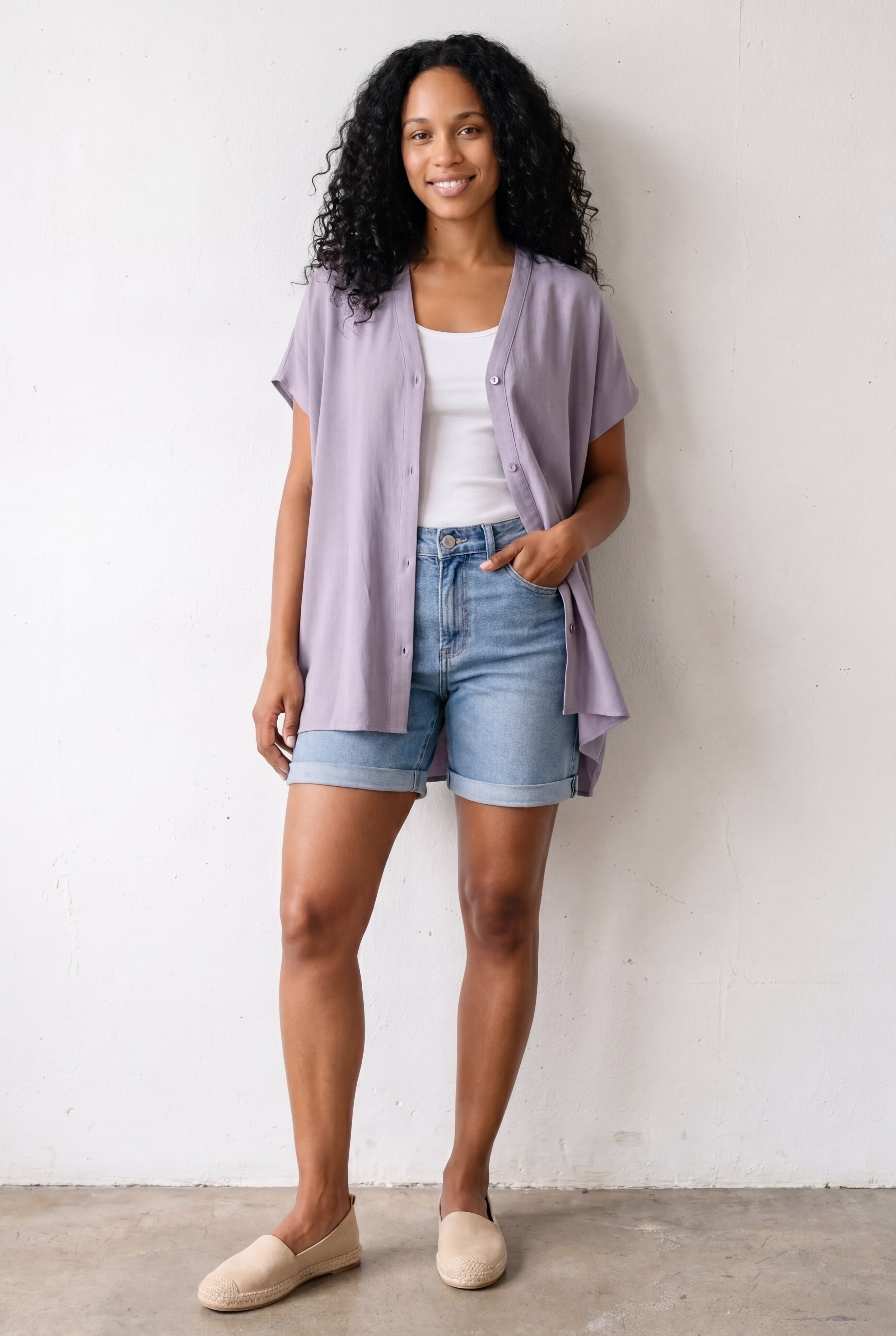 Linen-Blend V-Neck Button-Front Dolman Sleeve Oversized Tunic image number 0