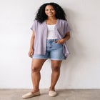 Linen-Blend V-Neck Button-Front Dolman Sleeve Oversized Tunic image number null