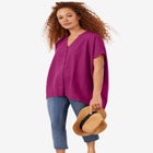 Linen-Blend V-Neck Button-Front Dolman Sleeve Oversized Tunic image number null