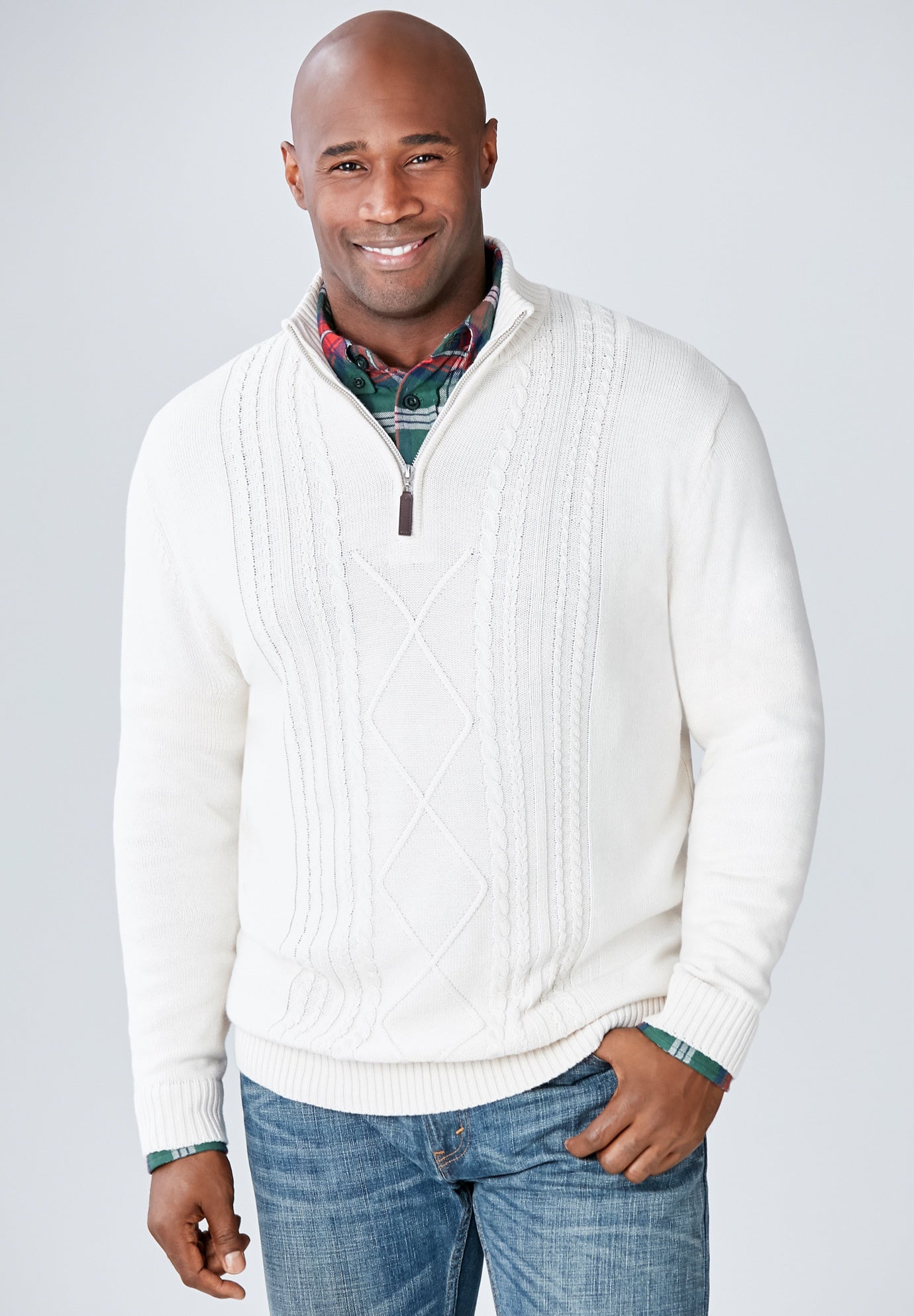 Shoreman&rsquo;s Quarter Zip Cable Knit Sweater image number 1