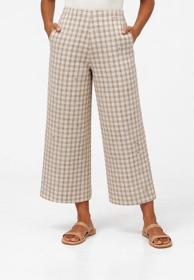 Gingham Back Elastic Wide Leg Crop Pants image number 1