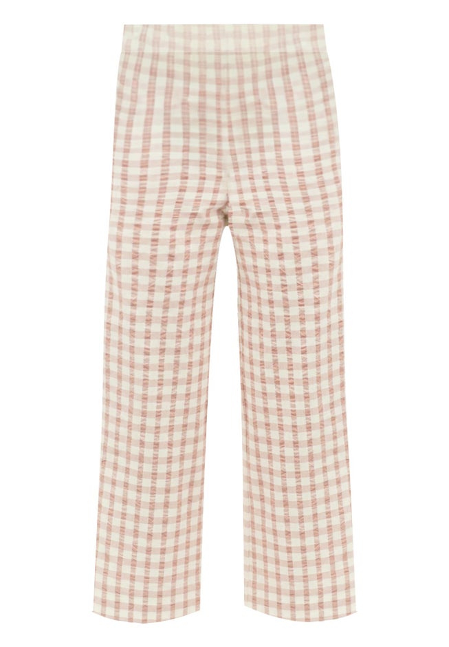 Gingham Back Elastic Wide Leg Crop Pants image number 1