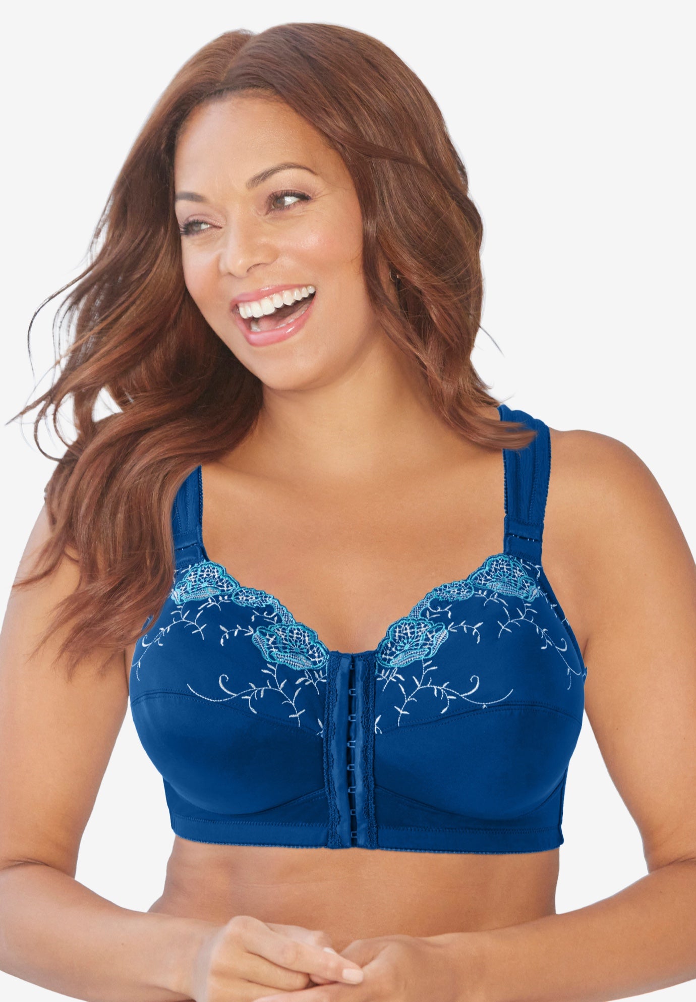 Front-Close Embroidered Wireless Posture Bra image number 0