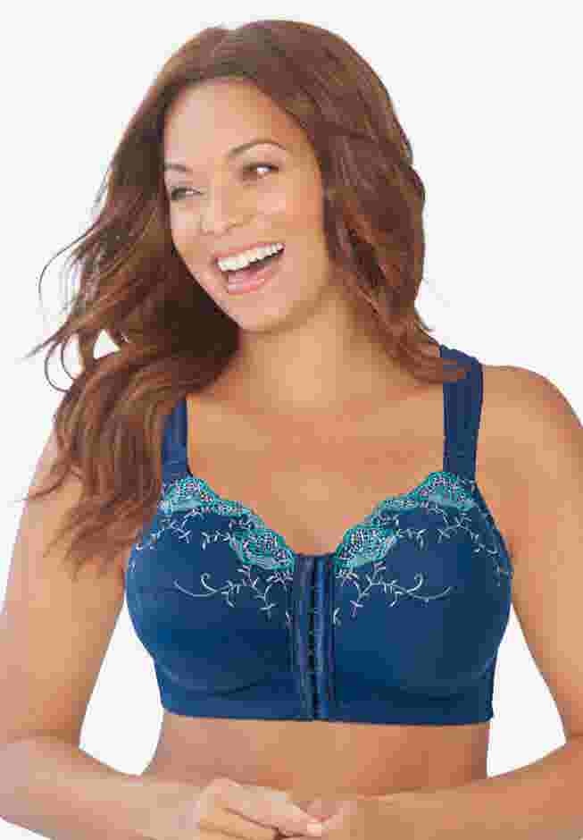 Front-Close Embroidered Wireless Posture Bra image number 3