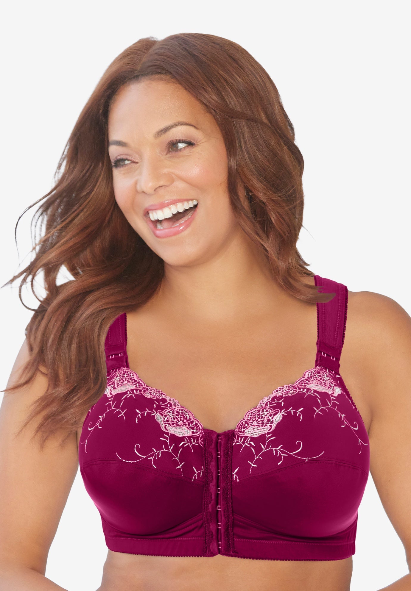 Front-Close Embroidered Wireless Posture Bra image number 0