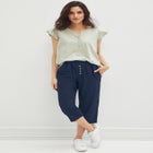 Ribbed Elastic Waist Linen-Blend Capris image number null