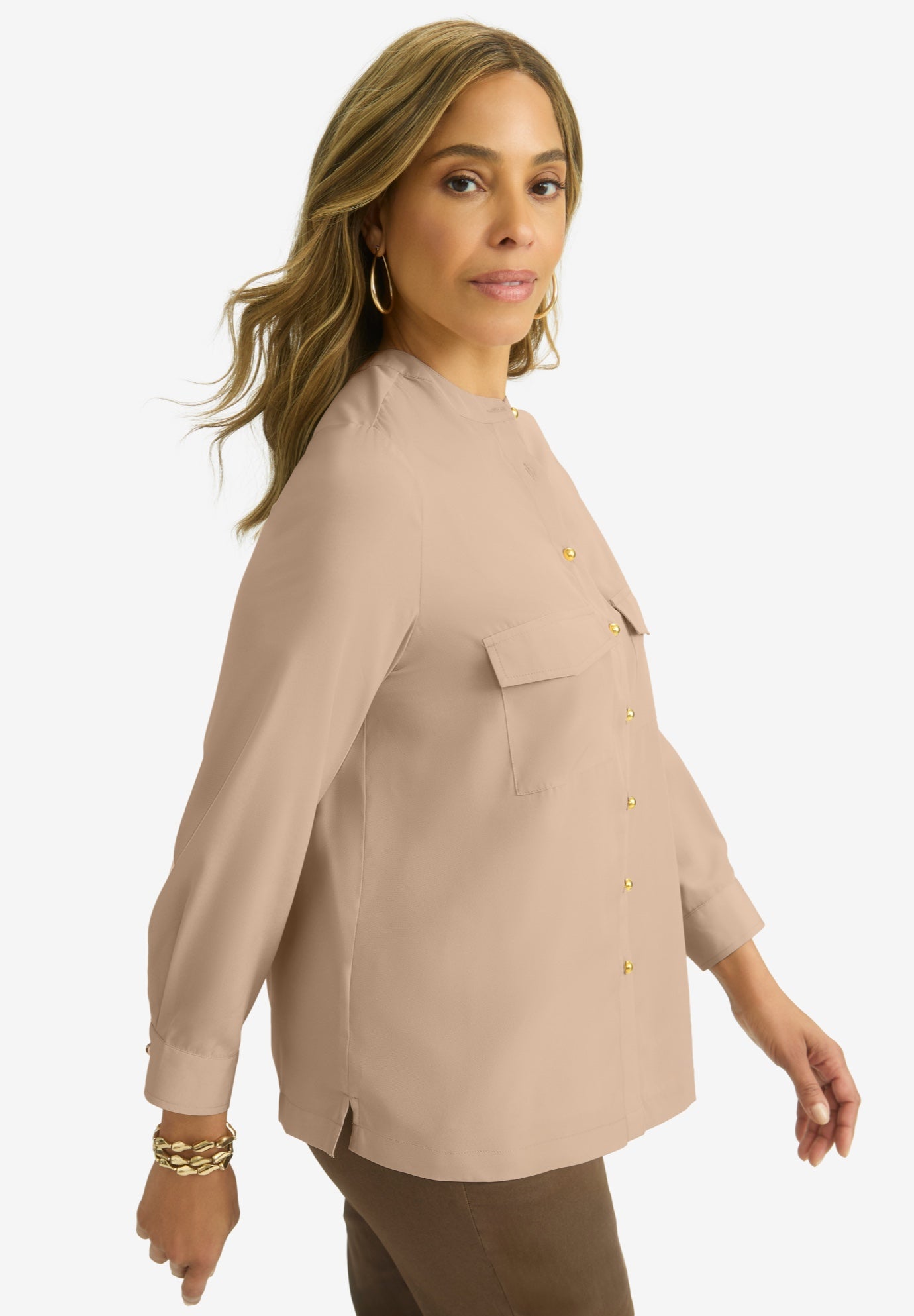 Button-Front Chest Pocket Blouse image number 2