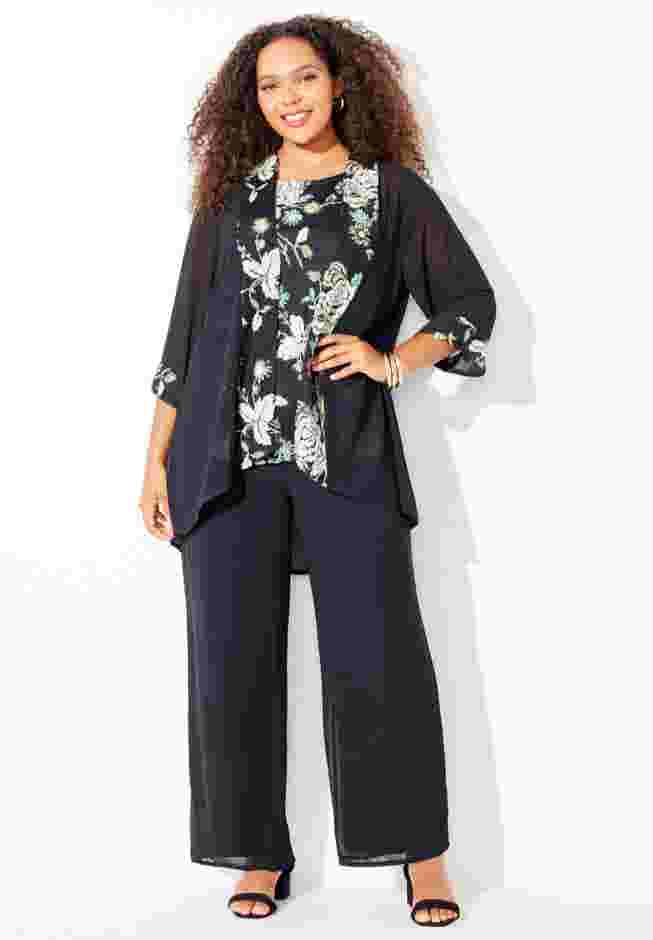 Lightweight Embroidered Sequin Pant Set image number 0