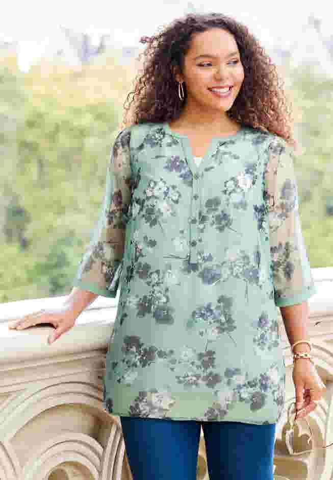 Y-Neck Half Placket Blouse image number 4