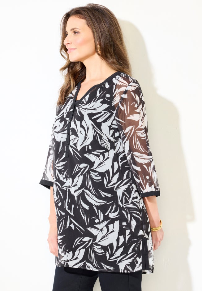 Y-Neck Half Placket Blouse image number 2