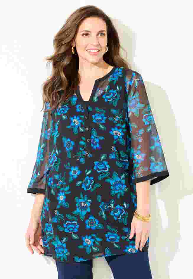 Y-Neck Half Placket Blouse image number 0