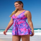 Twist-Front V-Neck Tummy Control A-Line Swim Dress image number null