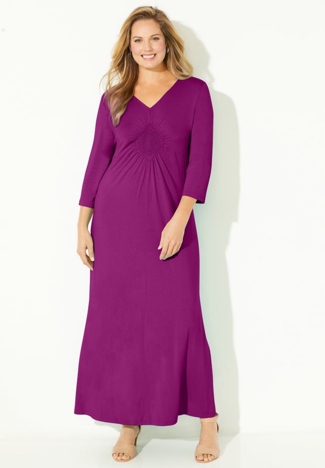 Catherine Embellished Maxi Dresses At Catherines Medallion Print Soft V-Neck Maxi Dress, Berry Pink Catherines Catherine Embellished Maxi Dresses At Catherines Medallion Print Soft V-Neck Maxi Dress, Berry Pink Catherines